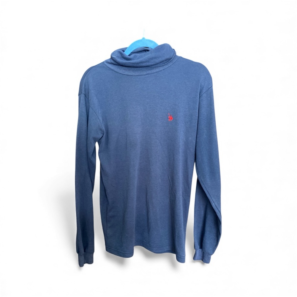 Retro Prep Navy long sleeve turtleneck with red logo Women’s M